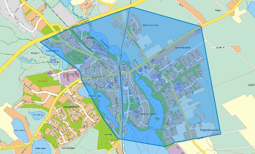 Kartta kesällä 2023 tarkastusmittauksien alueesta