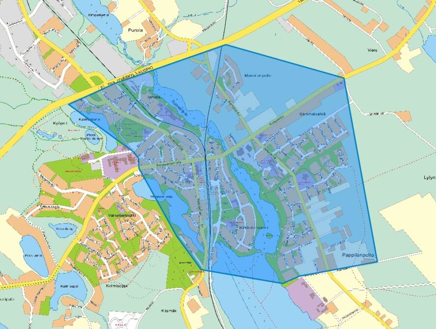 Kartta kesällä 2023 tarkastusmittauksien alueesta