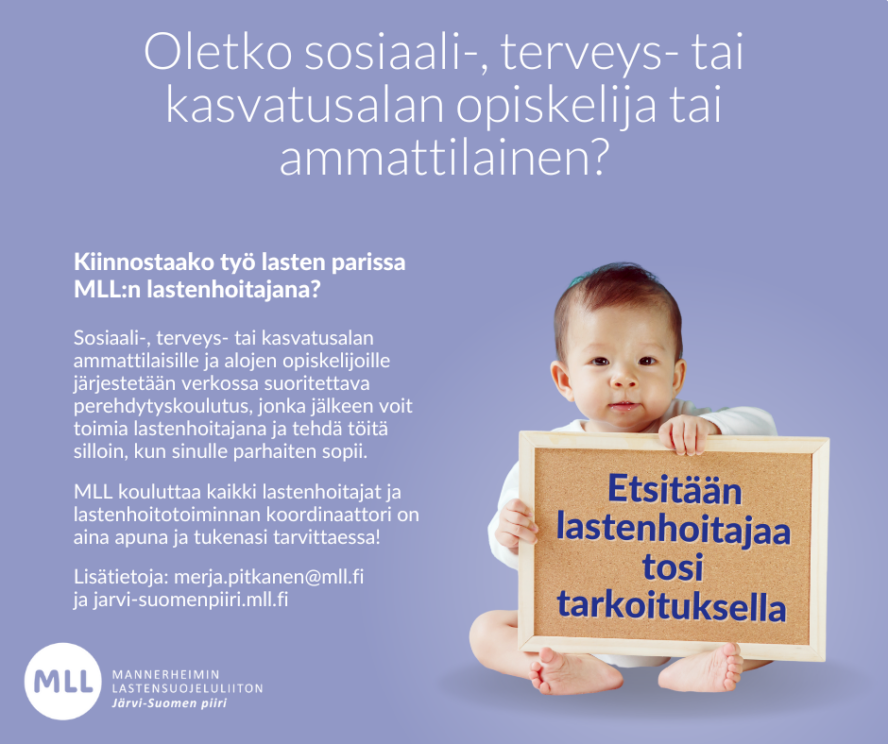 Mannerheimin lastensuojeluliiton paikallispiirin lastenhoitajahaku mainos