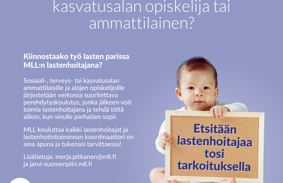 Mannerheimin lastensuojeluliiton paikallispiirin lastenhoitajahaku mainos