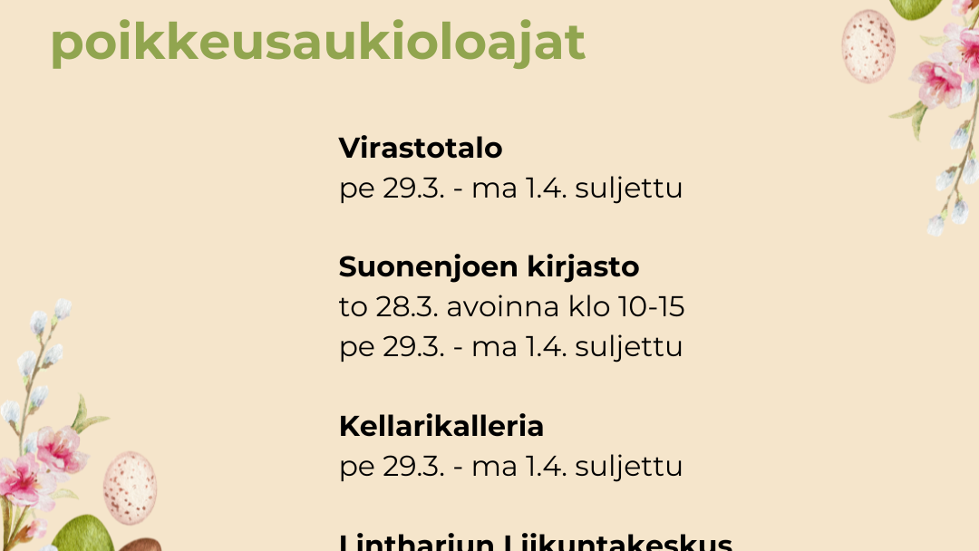 Pääsiäisen aukioloajat