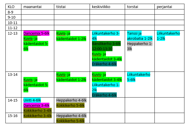 yhtenäiskoulun alakoulun harrastuslukkari