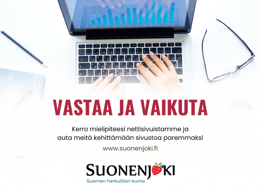 käyttäjäkyselyn kuvituskuva, kädet tietokoneen näppäimistöllä, tekstiä, kaupungin logo