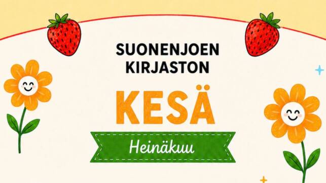 Kuvassa tietoa lasten kesätapahtumasta kirjastossa